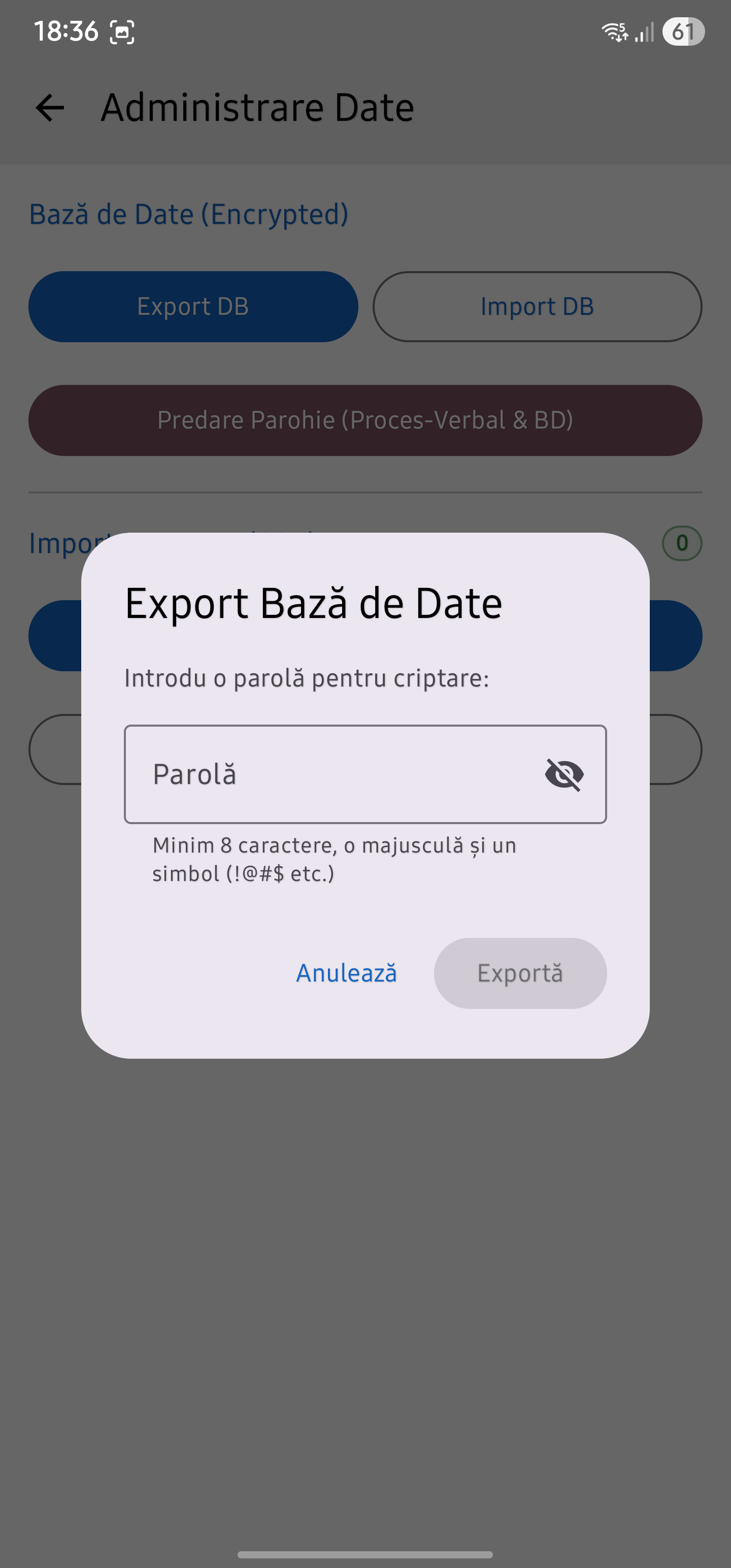 Parolă Export